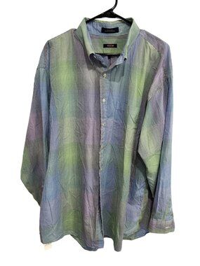 Overton Mens Multicolor Gingham Check Button-Up Shirt Cotton Sz XXL